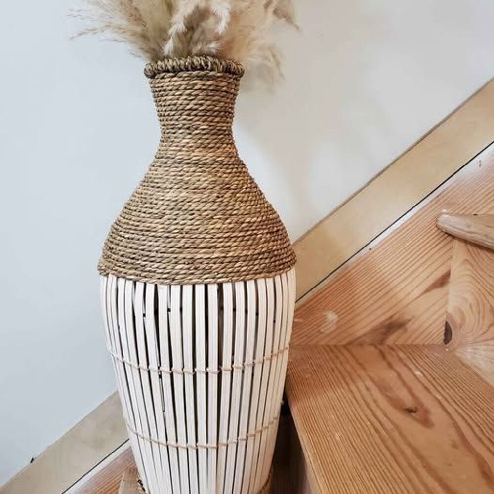 Handmade seagrass and bamboo decorative vase tall 25 inch NEW